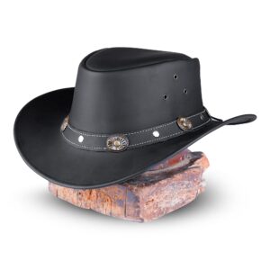 Showerproof Outback hat Also Worn as Leather Cowboy hat, Australian Hats for Men & Women Black