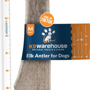 K9warehouse Split Antler for Dogs - Natural Dog Antlers for Aggressive Chewers - USA Sourced Elk Antlers for Dogs Small, Medium, Large - Healthy Elk Antlers for Teeth Cleaning & Chewing Pleasure