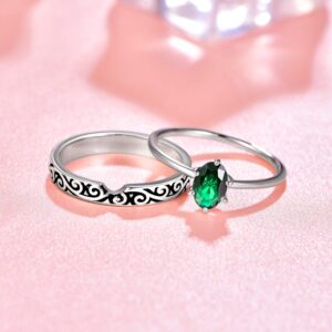 AVECON Womens Black Silver Wedding Ring Set Created Green Emerald Engagement Bridal Set Promise Ring Set Size 10