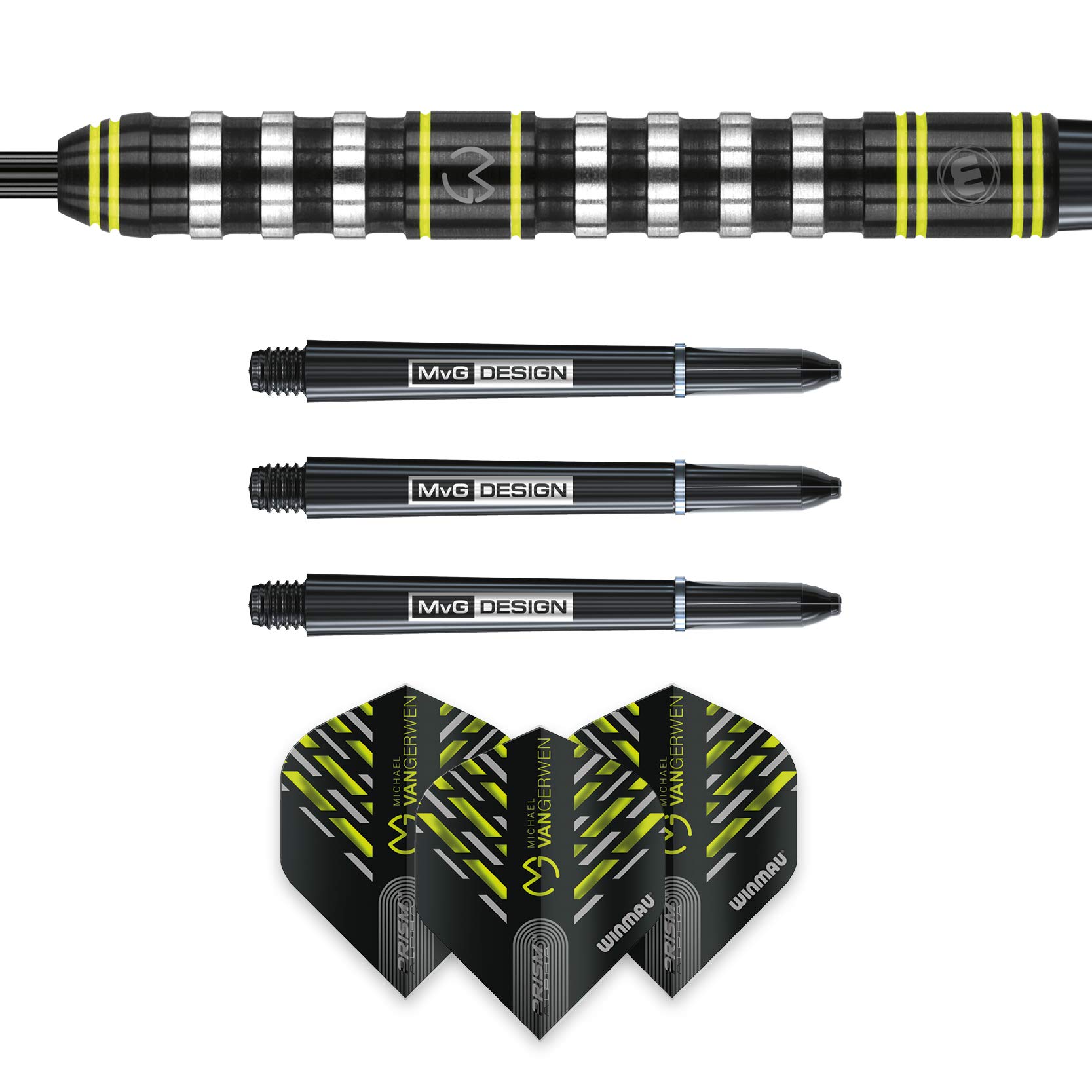 Winmau Michael Van Gerwen MvG Assault 22 Gram Tungsten Darts Set with Flights and Stems (Shafts)