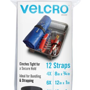 VELCRO Brand Bulk Pack 12 Reusable Fastening Cable Straps with Buckle Variety Sizes 8"-12"-18" Multi-Purpose Cinch Strap VEL-30100-AMS