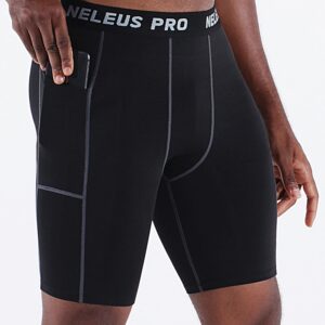 NELEUS Men's Compression Shorts 3 Pack Dry Fit Running Shorts,6081,Black/Black/Black,L