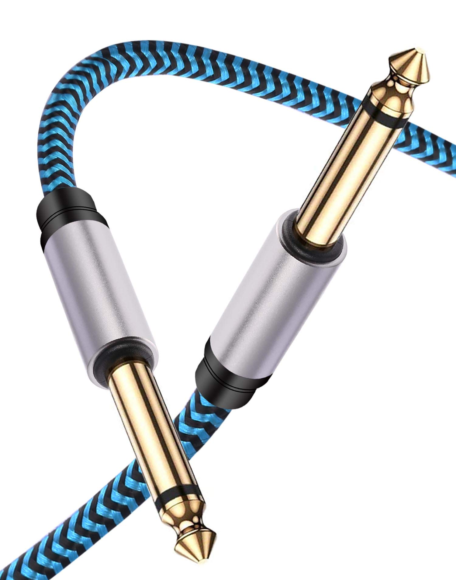 Hftywy Guitar Cable 30 ft Guitar Cord 1/4 Inch Instrument Cable 6.35mm (1/4) TS to 6.35mm (1/4) TS Stereo Audio Cable Male to Male with Zinc Alloy Housing and Nylon Braid