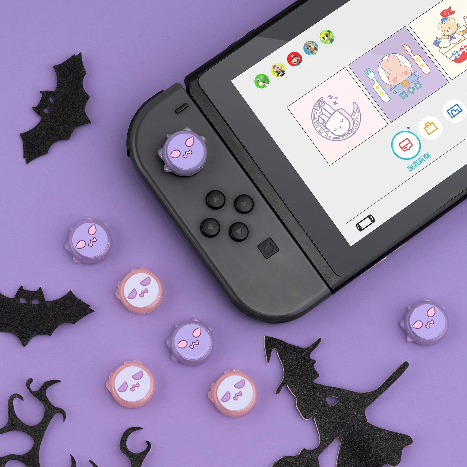 GeekShare Halloween Greedy Ghost Thumb Grip Caps Soft Silicone Joystick Cover Compatible with Nintendo Switch/OLED/Switch Lite,4PCS