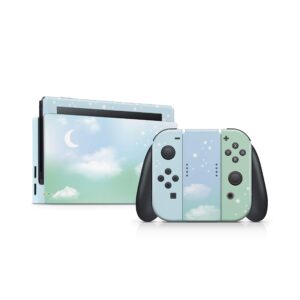 Tacky design Clouds Skin Compatible with Nintendo Switch Skin Decal, Pastel Green Sky Moon Skin Compatible with Nintendo Switch Skin, Vinyl 3m Sticker, Full wrap Cover