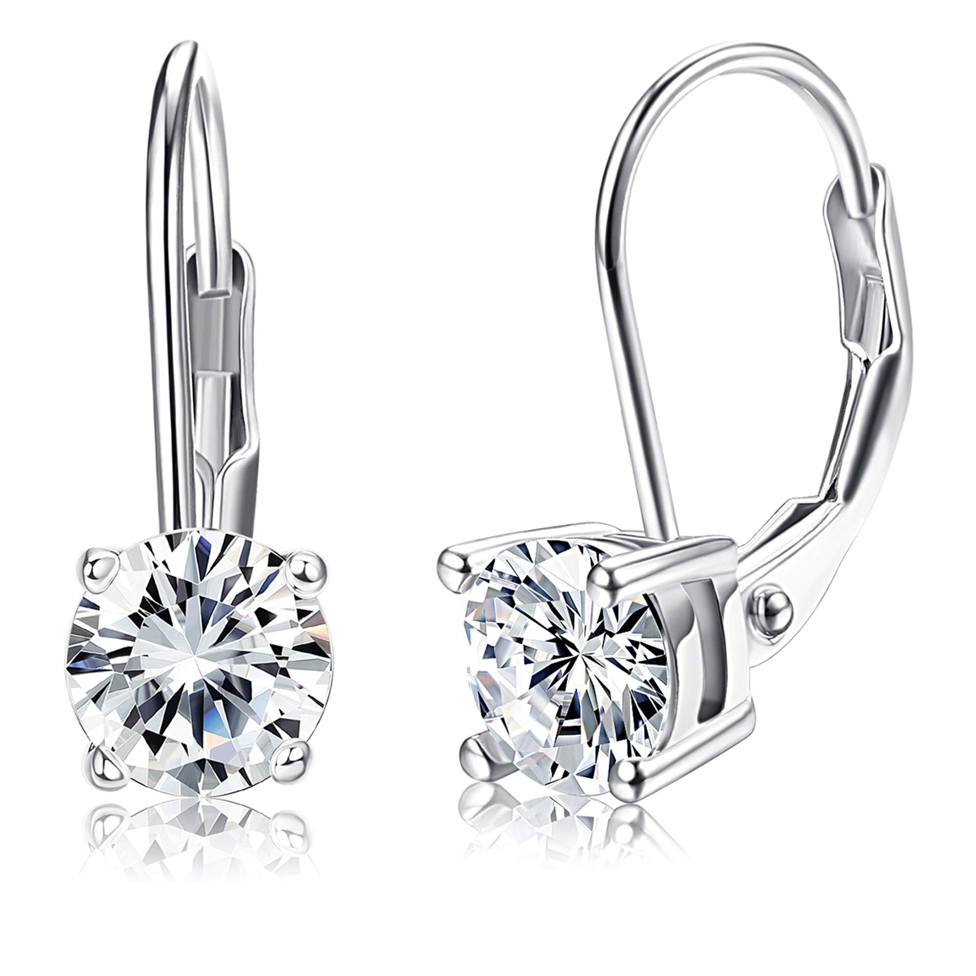 Milacolato 925 Sterling Silver 6MM Round-Cut Cubic Zirconia Classic Leverback Earrings for Women