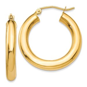 polished 4mm tube hoop earrings in 14k yellow gold