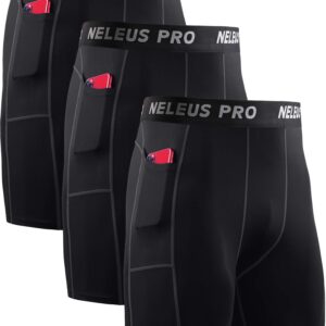 NELEUS Men's Compression Shorts 3 Pack Dry Fit Running Shorts,6081,Black/Black/Black,L