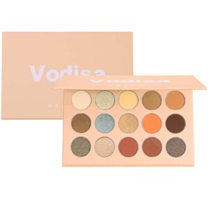 Vodisa Colorful Eyeshadow Palette Matte Shimmer High Pigmented Eyeshadow Pallet 15 Colors Professional Nudes Warm Natural Long Lasting Waterproof Eye Shadow with Make Up Brushes Set (Brown)