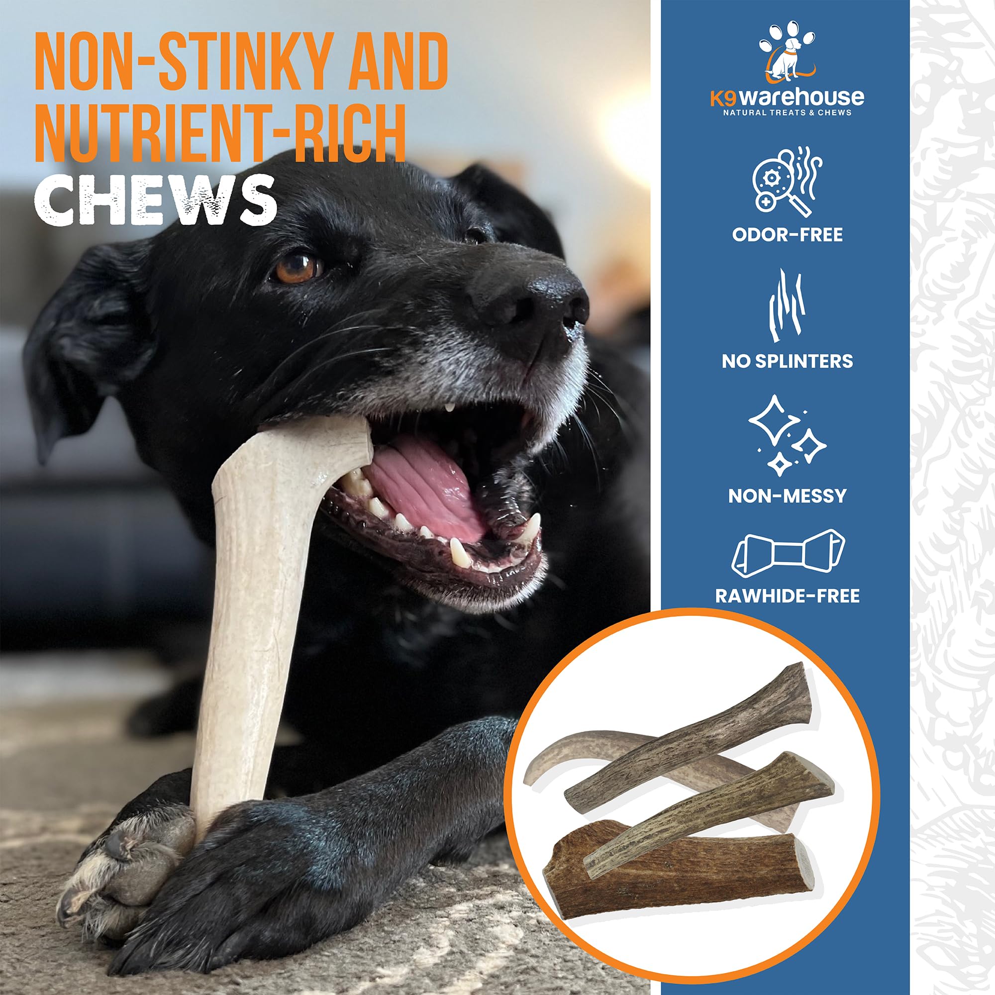 K9warehouse Split Antler for Dogs - Natural Dog Antlers for Aggressive Chewers - USA Sourced Elk Antlers for Dogs Small, Medium, Large - Healthy Elk Antlers for Teeth Cleaning & Chewing Pleasure