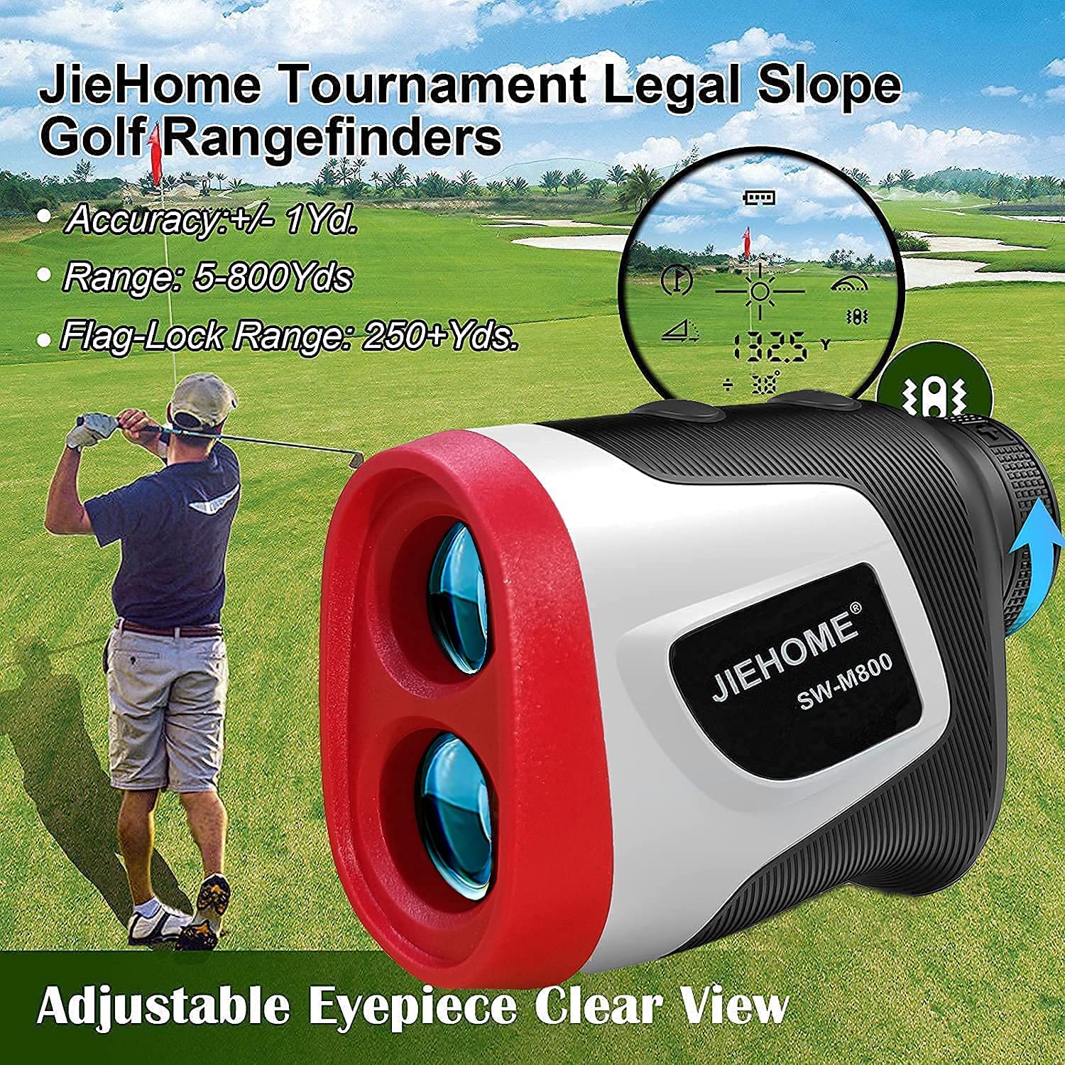 Golf Rangefinder 800Yds Laser Range Finder 6X Flagpole Lock Pin Vibration Slope Compensation Golfing Distance Finder Continuous Scan Speed Measure Rechargeable Yardage Rangefinders