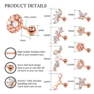 Drperfect Cartilage Stud Earrings for Women 16G Stainless Steel Silver/Rose Gold Plated Conch Helix Tragus Piercing Jewelry