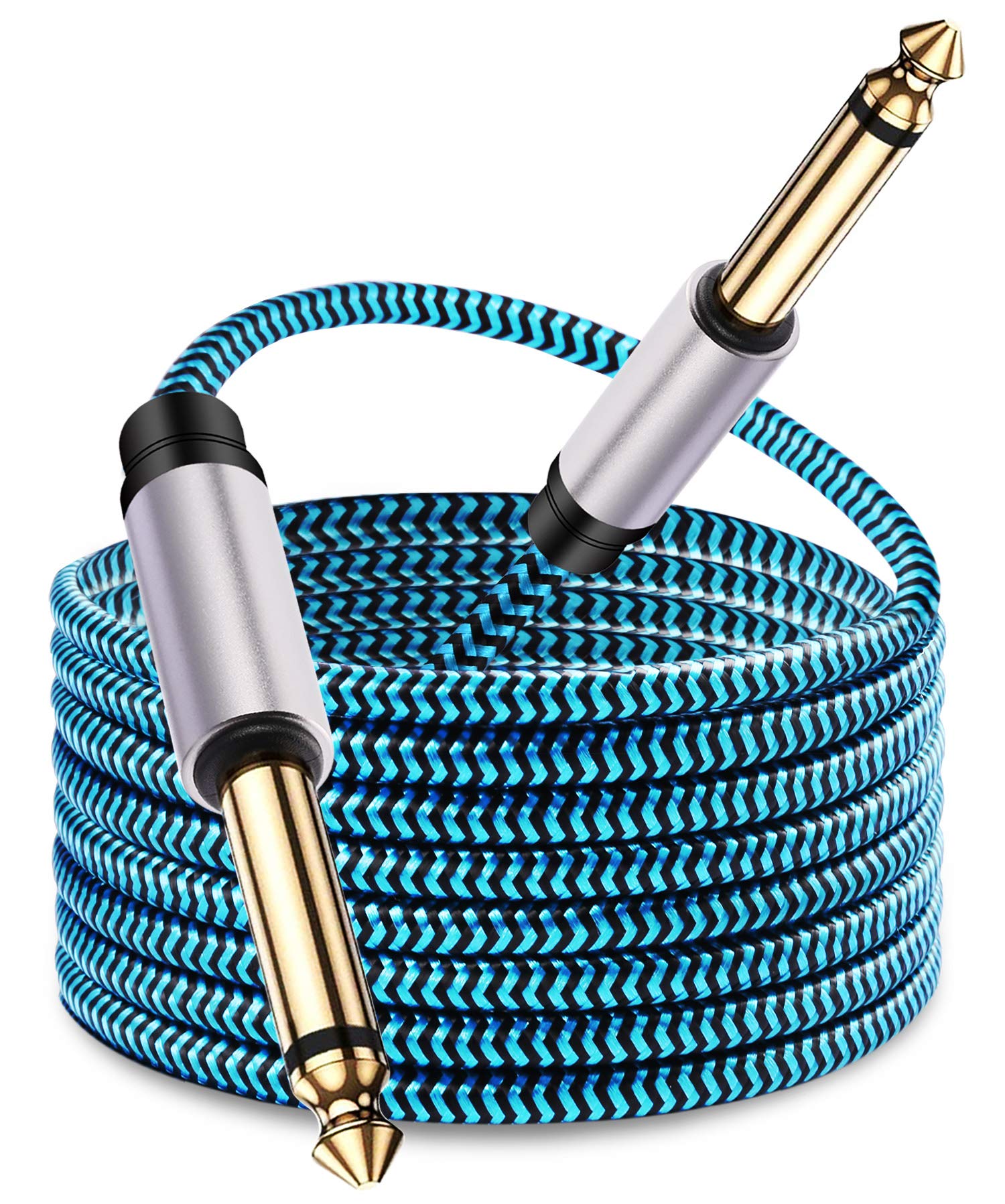 Hftywy Guitar Cable 30 ft Guitar Cord 1/4 Inch Instrument Cable 6.35mm (1/4) TS to 6.35mm (1/4) TS Stereo Audio Cable Male to Male with Zinc Alloy Housing and Nylon Braid