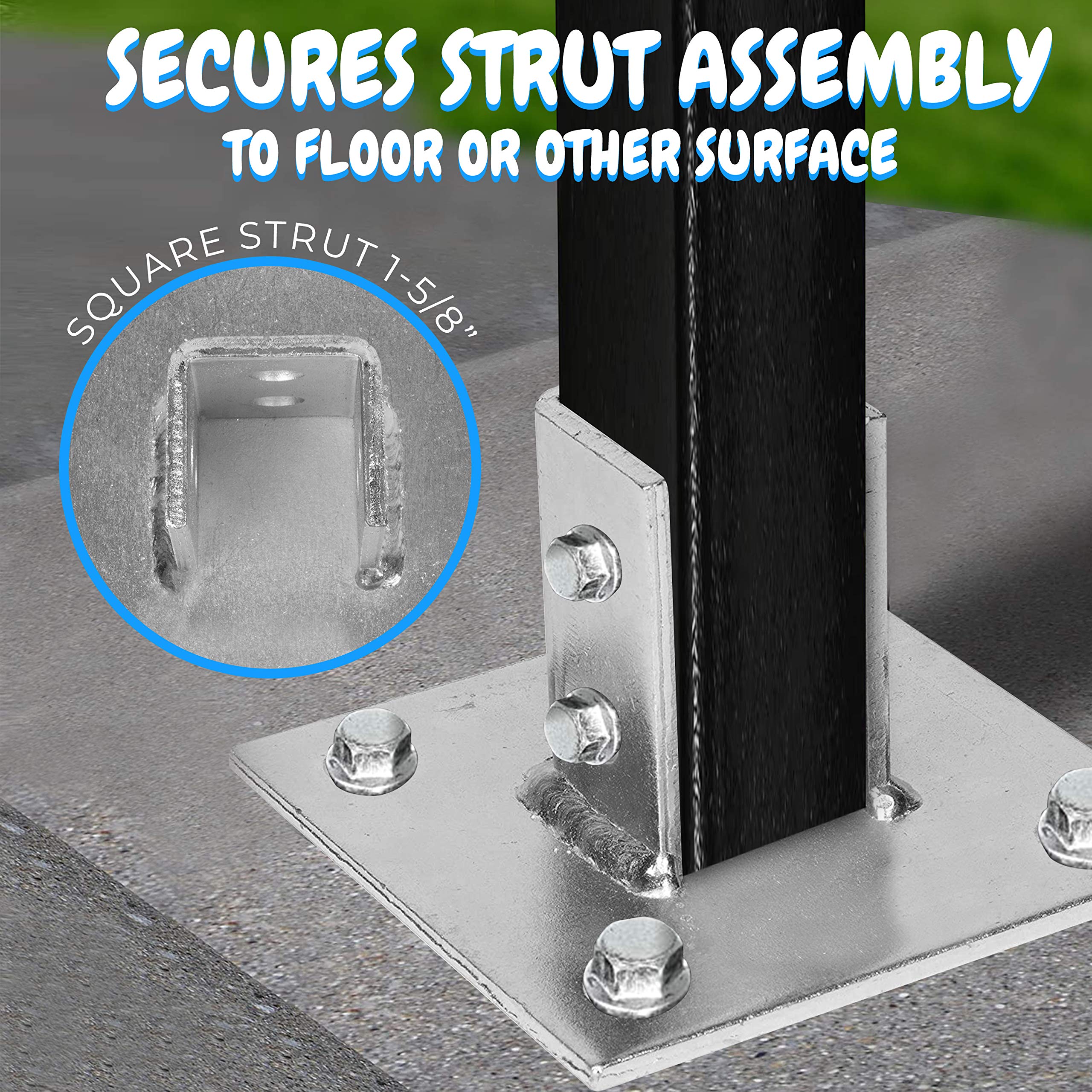 OhLectric Strut Post Base Single Channel with 4 Mounting Holes - Heavy Duty Galvanized Zinc Plated Square for Single Channel Fence Post Base - Side Orientation - 6-inch x 6-inch Base - OL-48010