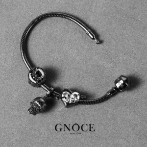 GNOCE Black Skull Pendant Charm Sterling Silver Black Plated Horror Dangle Charm Fit Bracelet/Necklace For Women Wife