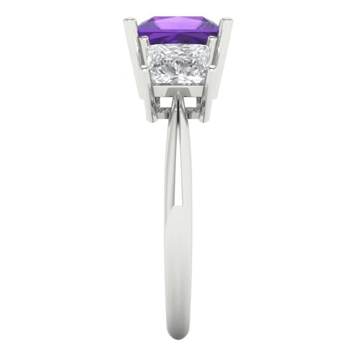 Clara Pucci 3.0 ct Princess Cut 3 Stone Solitaire Genuine Natural Amethyst Engagement Promise Anniversary Bridal Ring 18K White Gold 7