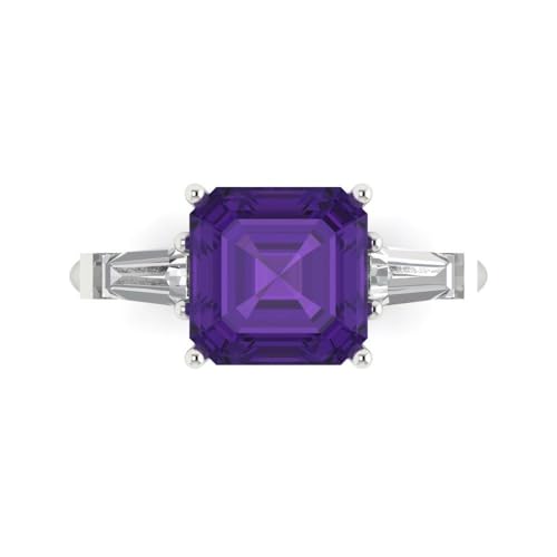 Clara Pucci 3.50ct Asscher cut 3 stone Solitaire Genuine Natural Amethyst Engagement Promise Anniversary Bridal Ring 18K White Gold 3.75