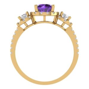 Clara Pucci 1.75ct Round Cut Halo Solitaire 3 stone Genuine Natural Amethyst Engagement Promise Anniversary Bridal Ring 18K Yellow Gold 6