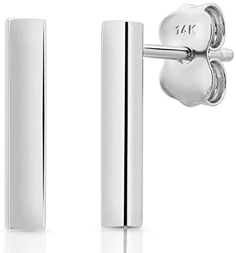 14k White Gold Bar Earrings Polished Stud 12.5mm Line Stick Minimalist Earrings (white-gold)