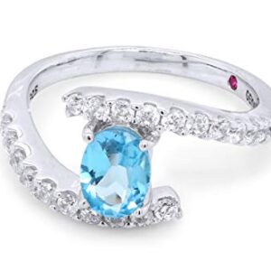 GEMVIO Collection Bypass Design, 5X7MM Oval Blue Topaz Gemstone And Cubic Zirconia Promise Ring In 14k White Gold Over Sterling Silver Sterling Silver Engagement Wedding Ring For Womens Size-6