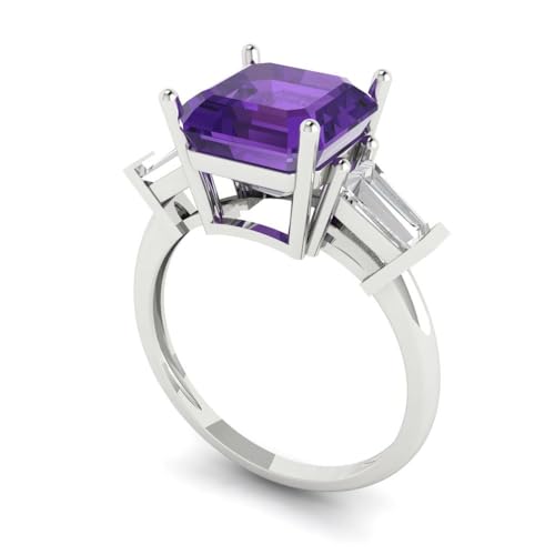 Clara Pucci 3.50ct Asscher cut 3 stone Solitaire Genuine Natural Amethyst Engagement Promise Anniversary Bridal Ring 18K White Gold 3.75