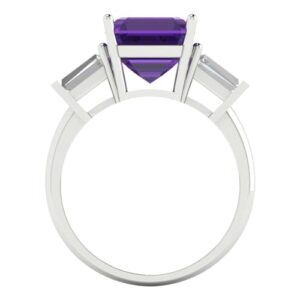 Clara Pucci 3.50ct Asscher cut 3 stone Solitaire Genuine Natural Amethyst Engagement Promise Anniversary Bridal Ring 18K White Gold 3.75