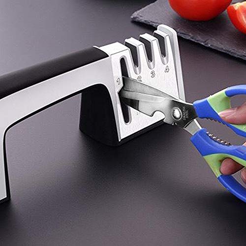 klm Kitchen Knife Sharpener, 4 in 1 Sharp Knife and Scissor Sharpener, with Diamond Emery, Ceramic, Tungsten Steel, Non-Slip Base