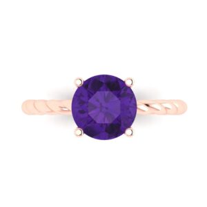 Clara Pucci 2ct Round Cut Solitaire Rope Twisted Knot Natural Amethyst Engagement Bridal Promise Anniversary Ring 18K Rose Gold 7.5