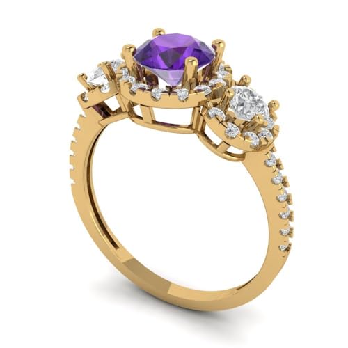 Clara Pucci 1.75ct Round Cut Halo Solitaire 3 stone Genuine Natural Amethyst Engagement Promise Anniversary Bridal Ring 18K Yellow Gold 6