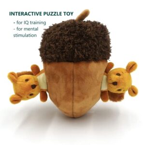 MODERN WAVE - Interactive Squeaky Plush Hide and Seek Squirrel Type Puzzle Toy for Dogs, Medium Size (Acorn and Squirrels)