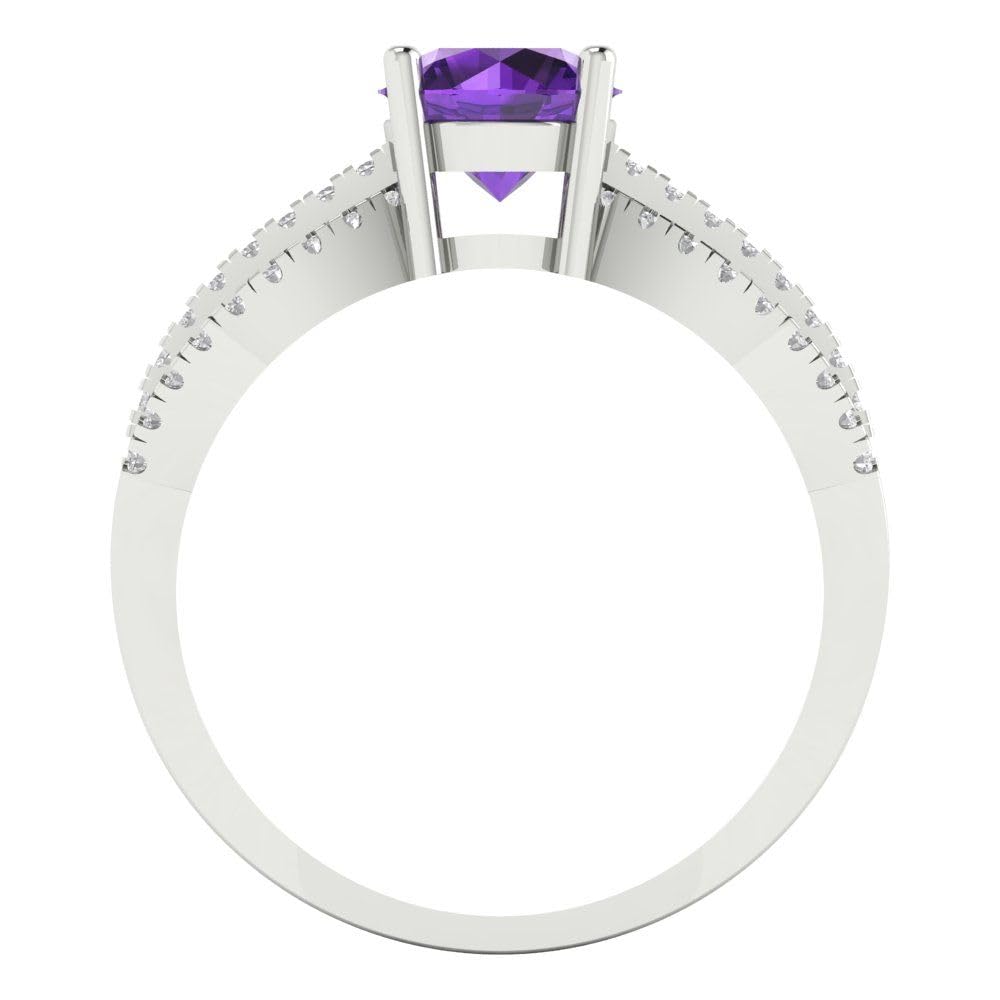 Clara Pucci 1.25 ct Round Cut Solitaire Genuine Natural Purple Amethyst Engagement Promise Anniversary Bridal Ring 18K White Gold 11