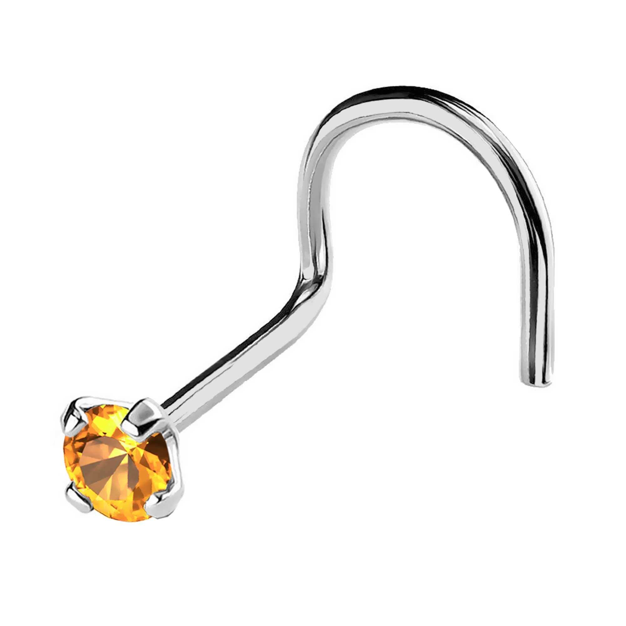 Jewelry Avalanche 22G Solid 14Kt Gold Nose Screw Stud with Prong Set real Citrine Gemstone, 14kt Yellow Gold or 14kt White Gold - November Birthstone Nose Ring-NSWG_CN-2MM