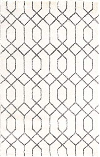 Unique Loom Glam Collection Area Rug - Trellis (3' 3" x 5' 3" Rectangle, White Silver/ Silver)