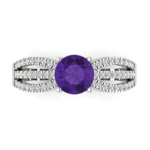 clara pucci 1.25 ct round cut solitaire genuine natural purple amethyst engagement promise anniversary bridal ring 18k white gold 11