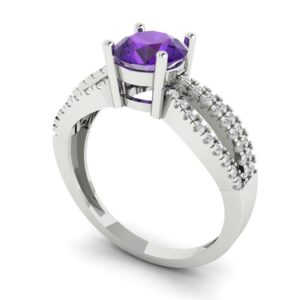 Clara Pucci 1.25 ct Round Cut Solitaire Genuine Natural Purple Amethyst Engagement Promise Anniversary Bridal Ring 18K White Gold 11