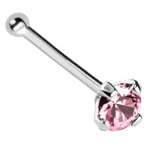 jewelry avalanche 22g solid 14kt gold nose bone stud with prong set real pink tourmaline gemstone, 14kt yellow gold or 14kt white gold - october birthstone nose ring-nbwg_ptm-2.5mm