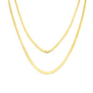 nuragold 14k yellow gold 3mm solid herringbone silky flat high polish chain necklace, womens lobster clasp 14" 16" 18" 20" 22" 24"