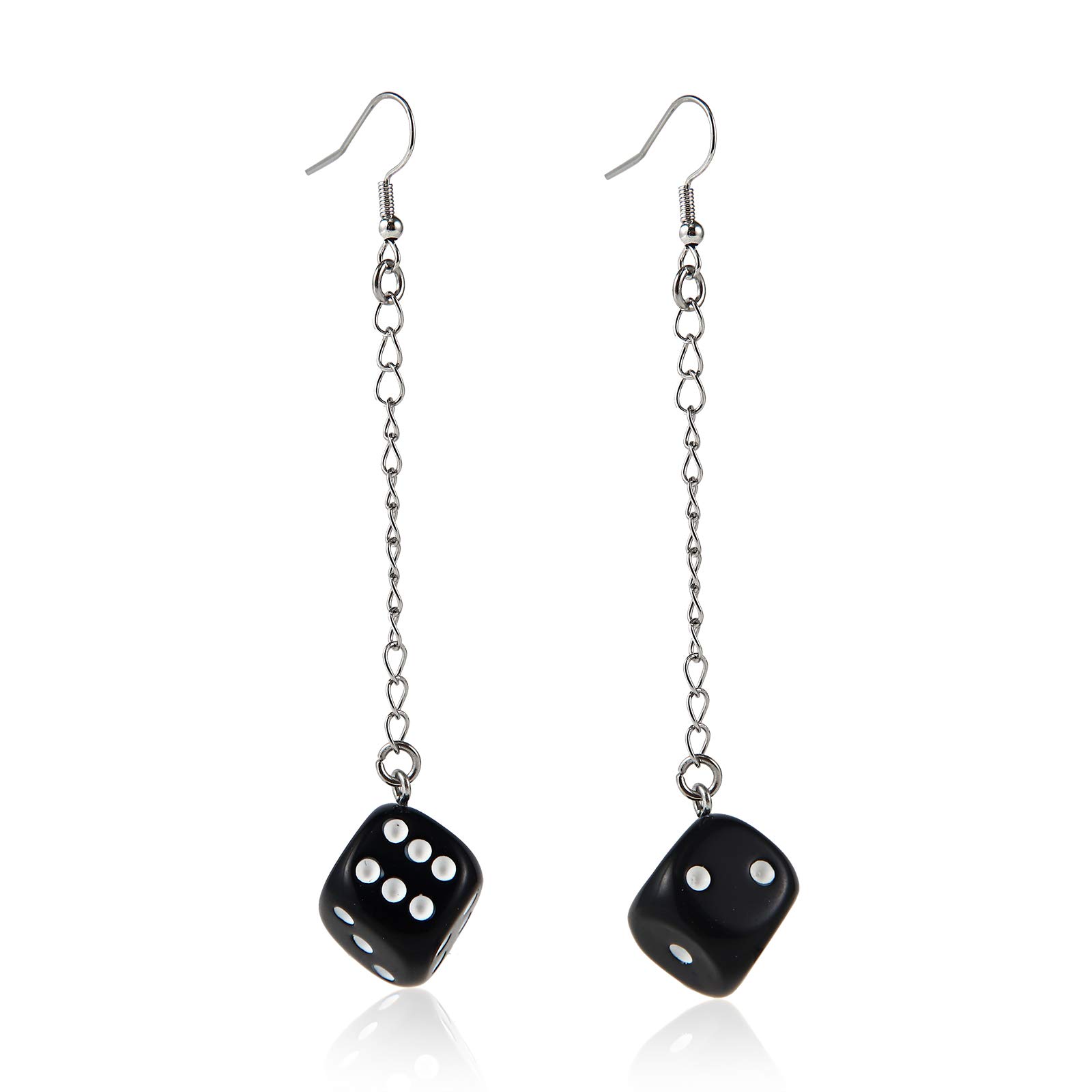 2 Pairs Dice Dangle Earring Punk Hiphop Acrylic Black White Cube Square Dice Charm Drop Earrings Contracted Sieve Disco Dancing Geometric Dice Earrings Night Club Party Jewelry for Women - Long