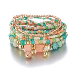 Caiyao 6 Sets Bohemian Stackable Bead Bracelets Multilayered Stretch Bracelet Set Multicolor Jewelry Sets Boho Pendant Charm Bangles Bracelet Handmade Tassel Strand Bracelet for Women Girls