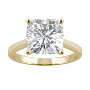 charles & colvard created moissanite 9mm cushion cut solitaire ring for women | 3.3 cttw dew | lab grown | solid 14k yellow gold | size 7