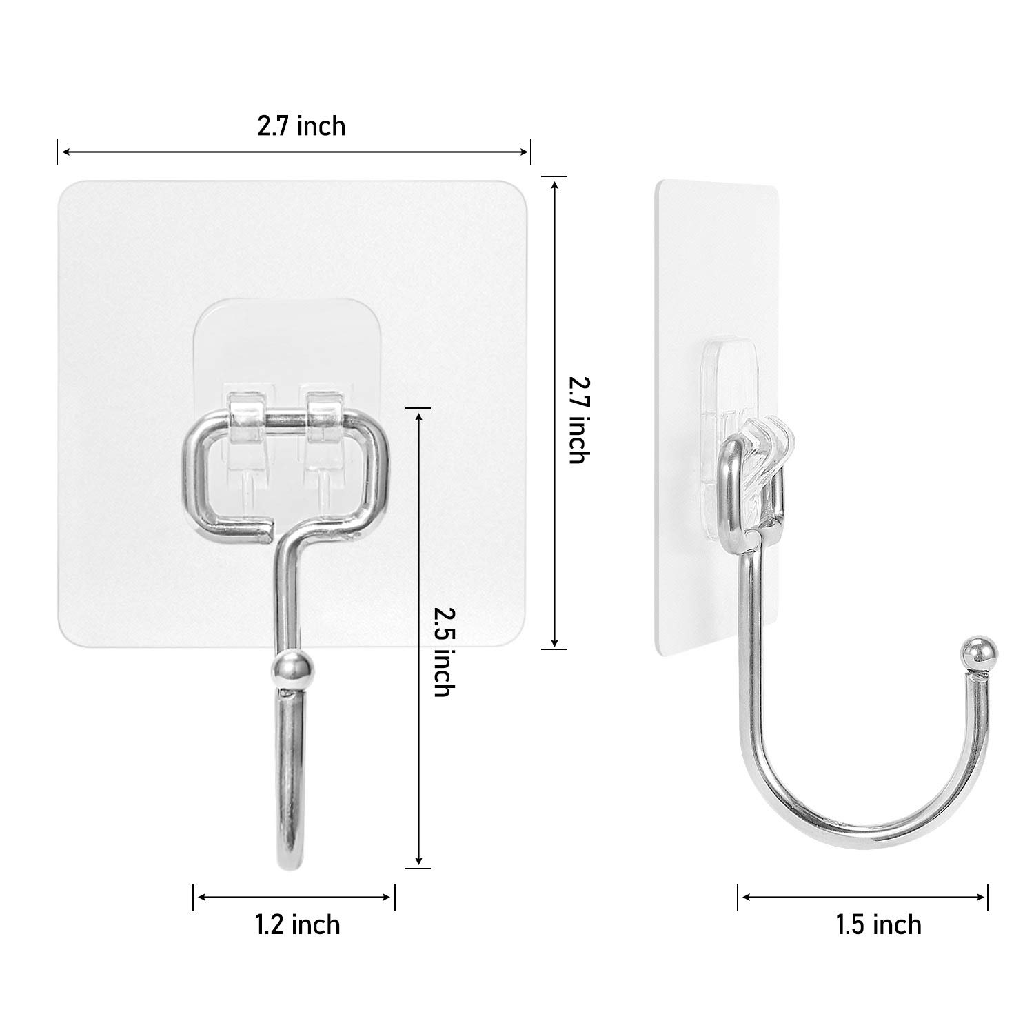 FACURY Large Adhesive Hooks 22Ib(Max),Waterproof and Rustproof Wall Hooks for Hanging Heavy Duty,Stainless Steel Towel and Coats Hooks to use Inside Kitchen,Bathroom,Home and Office,16Pack (16)