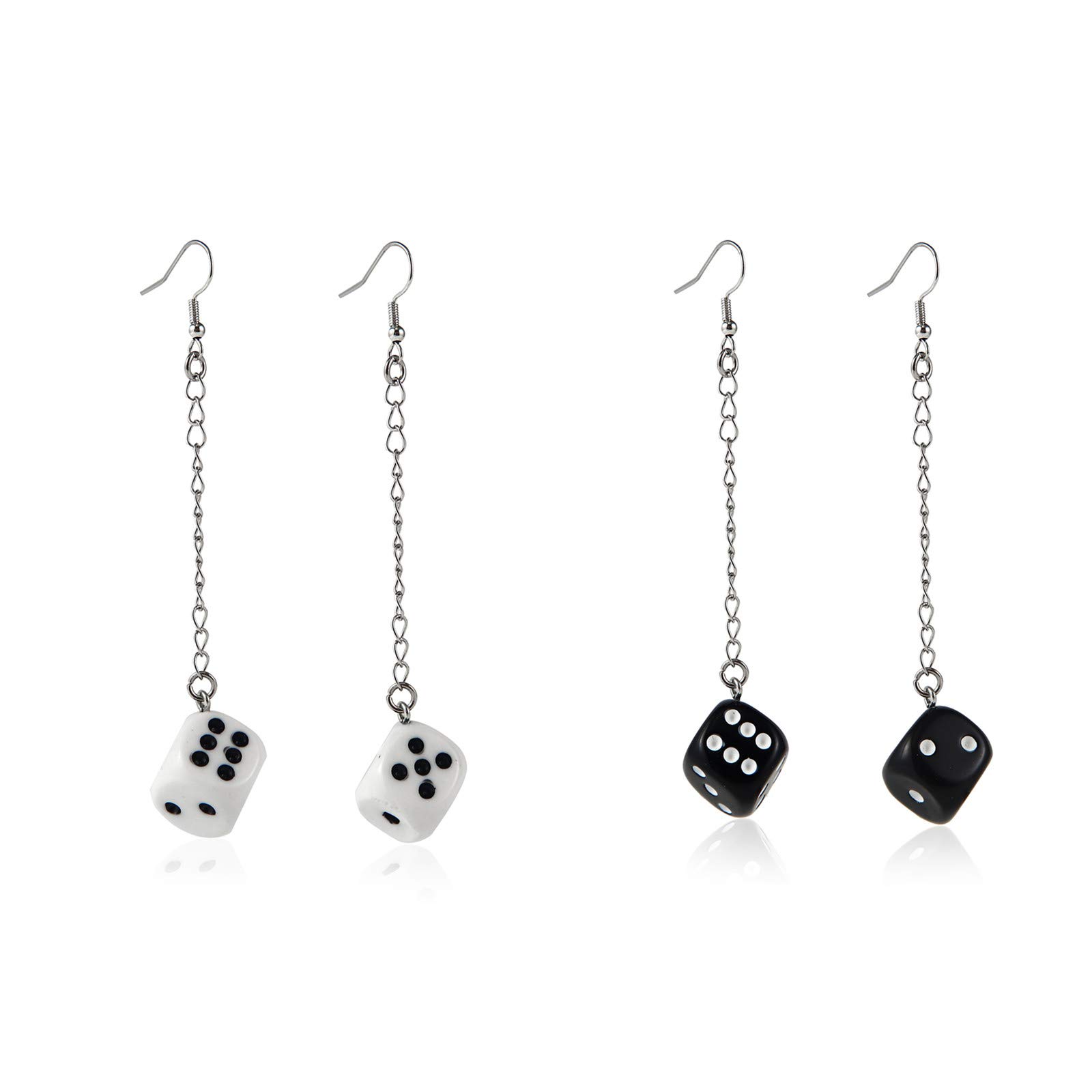 2 Pairs Dice Dangle Earring Punk Hiphop Acrylic Black White Cube Square Dice Charm Drop Earrings Contracted Sieve Disco Dancing Geometric Dice Earrings Night Club Party Jewelry for Women - Long