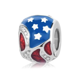 minijewelry women usa flag icon spacer charm compatible with pandora bracelets america independence day star blue red sterling silver bead family birthday christmas