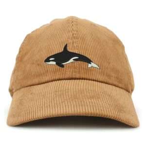 trendy apparel shop orca killer whale cotton corduroy unstructured baseball cap - tan