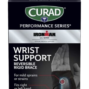 CURAD IRONMAN Wrist Support, Reversible Rigid Wrist Brace for Mild Sprains, Strains, Joint Injuries, Carpal Tunnel Pain Management, 2 Adjustable Straps, Universal Fit for Right or Left Wrist, 1 Brace