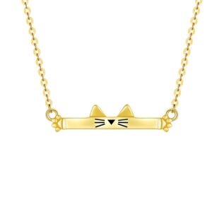 sisgem 14k solid yellow gold cat bar necklace for women,cute cat pengdant necklace mother's day birthday gifts for her,adjustable chain 16''+2'' (yellow)