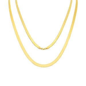 nuragold 14k yellow gold 5mm solid herringbone silky flat high polish chain necklace, mens womens jewelry 14" 16" 18" 20" 22" 24"