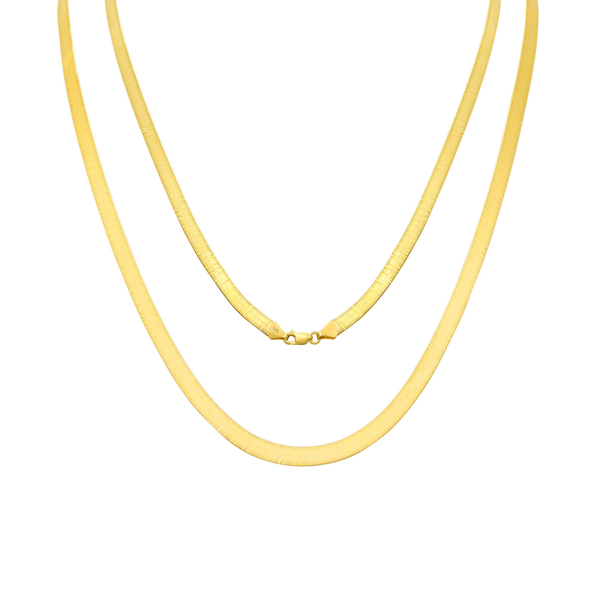 Nuragold 14k Yellow Gold 5mm Solid Herringbone Silky Flat High Polish Chain Necklace, Mens Womens Jewelry 14" 16" 18" 20" 22" 24"