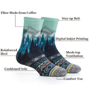 APRIME ECO-CAFE Crew Cushion Outdoor Socks Made from Coffee Grounds for Hiking, Trail Running, Climbing and Cycling (Large, Forest)