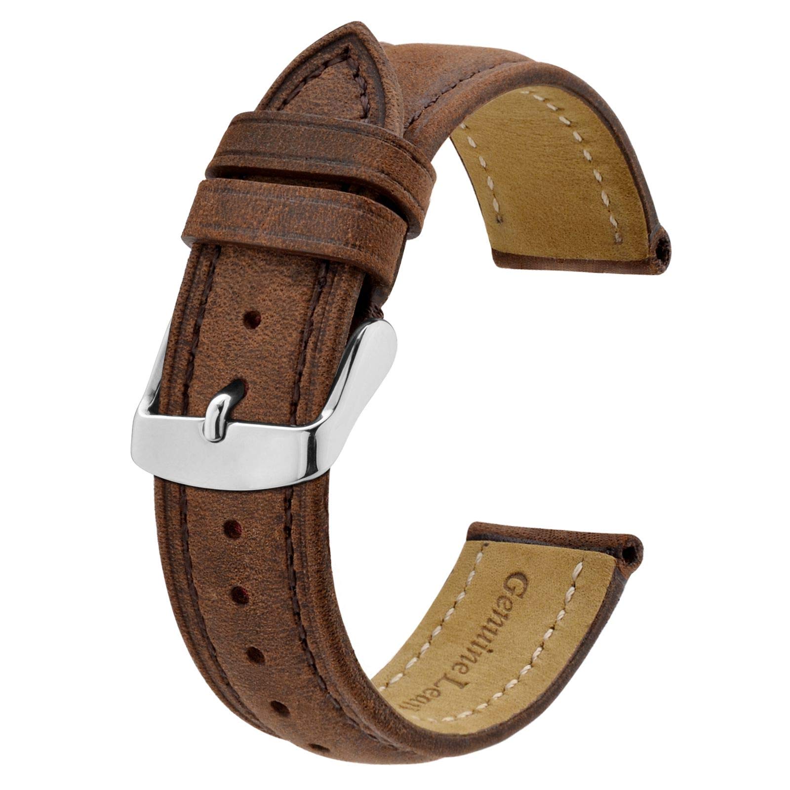 BISONSTRAP Watch Strap 18mm, Vintage Leather Replacement Watch Band, Brown